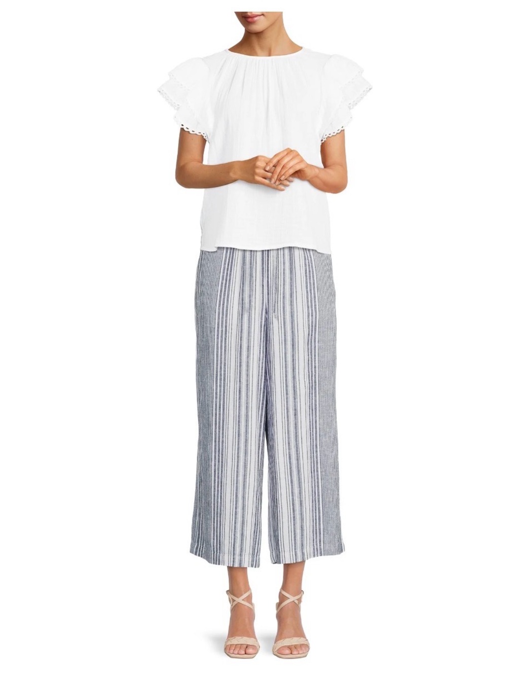 NWT Time and Tru Women's High Rise Wide Leg Crop Linen Pants
